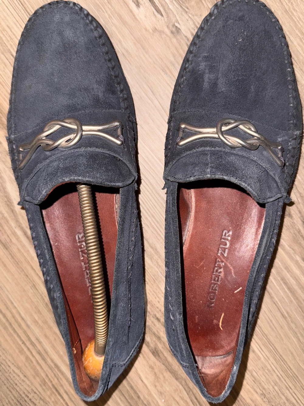 Robert Zur Navy Suede Loafers with Brass Bit vintage